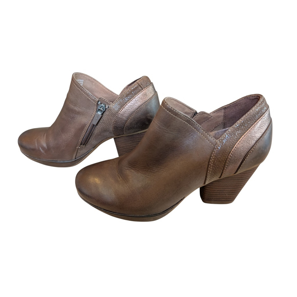 Dansko Womens 6.5-7 (EU 37) Marcia Brown Leather Ankle Booties Block Heels - Picture 3 of 10
